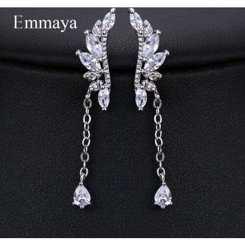 Emmaya New Elegant Leaf Earrings for Women Girls AAA Clear Zircon Stud Earrings Brincos Fashion Jewelry Party