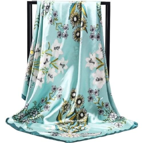 Winter Women Scarf Silk Print Foulard Satin Square Head Scarves Female Luxury Design Shawls 90*90cm Bandana Large Muslim Hijab