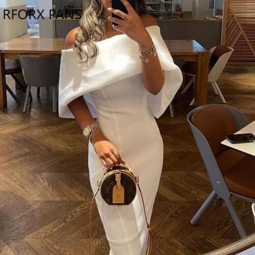 Women Solid Elegant Off Shoulder Midi Bodycon Party Formal White Dress
