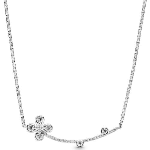 Authentic 925 Sterling Silver Four-Petal Flower Fashion Necklace Fit Pandora Women Bead Charm Gift DIY Jewelry