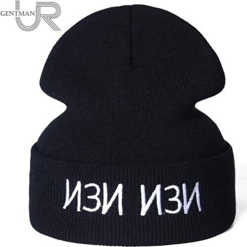 New Unisex IZI IZI Letter Embroidery Beanie Casual Winter Hats For Men Women Warm Knitted Hat Solid Color Streetwear Beanie Hat