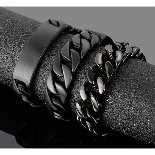 17/20mm Heavy Punk Matte Black Stainelss Steel Huge Cuban Curb Link Chain Bracelet Bangle Jewelry Mens Holiday Gifts for Father
