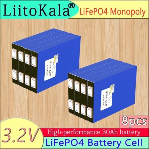 8pcs LiitoKala Lifepo4 3.2V30Ah battery cell 12V/24V more than 2000 times deep cycle stable discharge current 100A standard 40A