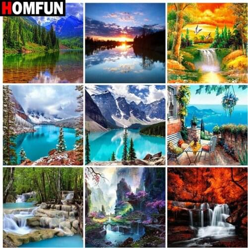 HOMFUN Diy 5d Diamond Painting "Mountain lake landscape" Cross Stitch Square Round Diamond Embroidery Handwork Rhinestone Art