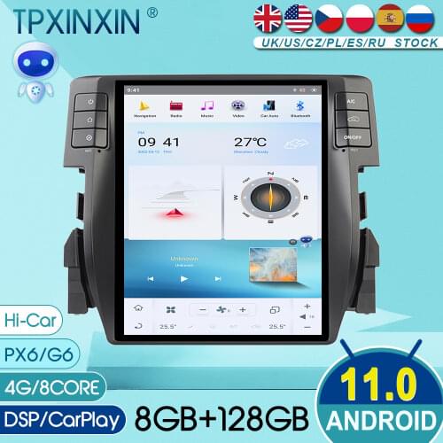 For Honda Civic 2016 2017 2018 2019 Android 9 Carplay Radio Player One Din Car GPS Navigation Head Unit Car stereo BT WIFI