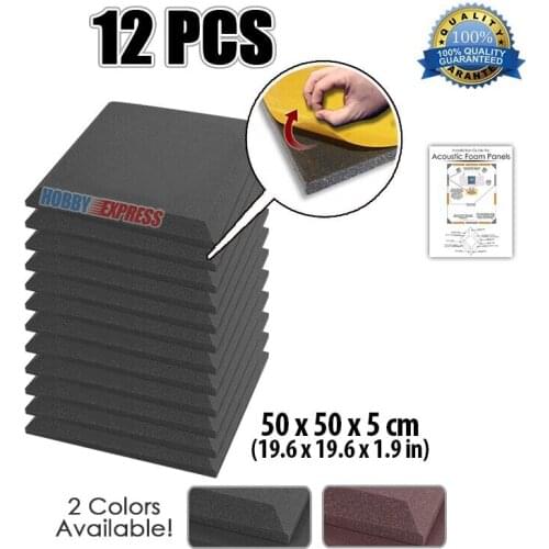 Arrowzoom 50 * 50 * 5 cm (19.6 * 19.6 * 1.9 in) 12 pcs Adhesive Flat Bevel Acoustic Foam Tile Studio Soundproofing Panel KK1055