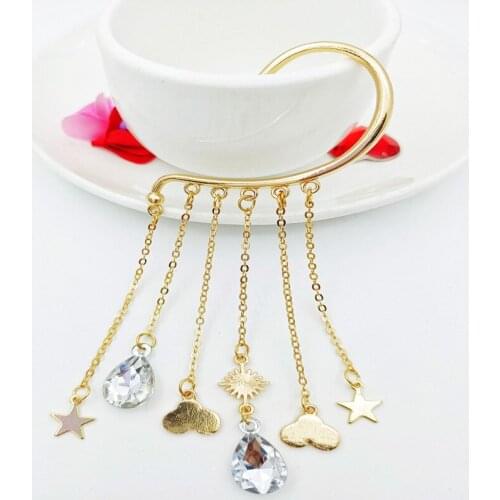 One Piece Star Moon Pendant Ear Hook Gold Silver Tassel Earrings for Women Girls Hip Hop Long Dangle Earrings Fashion Jewelry