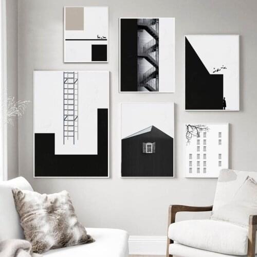 Black White Building Stairs Landscape Wall Art Canvas Painting Nordic Posters And Prints Wall Pictures For Living Room Decor