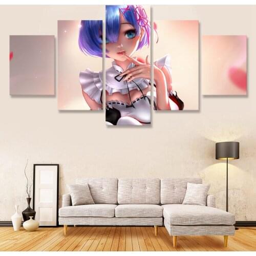 Rem Re ZERO Prints Painting Picture Wall Art 5 Panel Home Decor Modular Modern Canvas Poster Paintings