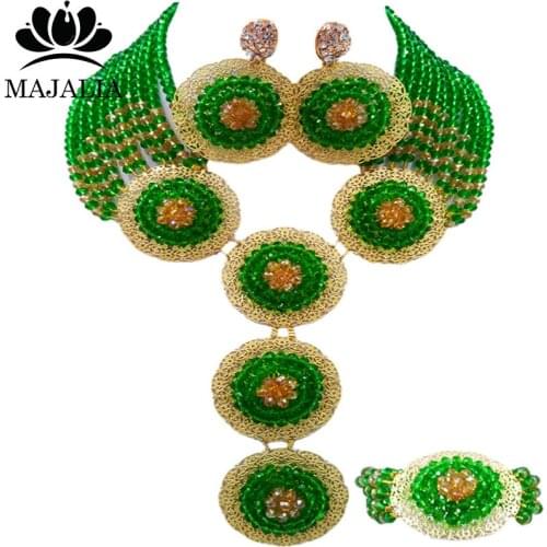 Classic Green and gold ab Crystal Jewelry African Clothing Accessories Nigeria Wedding Bride Wedding Jewelry Set SJ-41