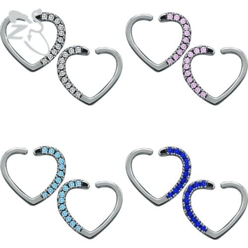 Heart Mixed Color Crystal Ear Clip Cuff Earrings Painless Stainless Steel Women Clip-on Earrings Non-piercing Ear Cuff Jewelry