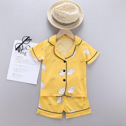 Summer Toddler Infant Baby Boys Girls Clothes Short Sleeve Cartoon Tops+Shorts Pajamas Sleepwear Nightwear Home Outfits Set#p4