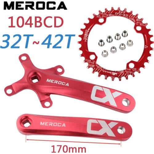 MEROCA 104BCD Mountain Bike Sprocket 32T 34T 36T 38T 40T 42T Mountain Bike Square Hole Crank 170mm Mountain Bike Crank Sprocket