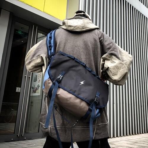 Men Multifunctional Shoulder Messenger Bag with Reflective Strip Waterproof Nylon Travel Handbag Large Capacity Storage Bags
