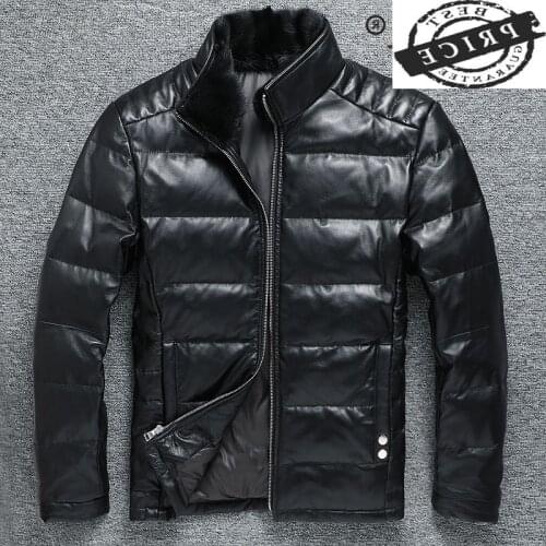 Winter Genuine Leather Jacket Men Real Mink Fur Collar 100% Real Sheepskin Duck Down Coat Mens Down Jacket clothing 2021