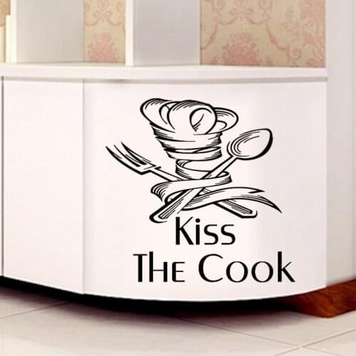 ZOOYOO Kiss The Cook Ribbon Cutlery Wall Sticker Creative Hollow Out Home Decor Waterproof Removable Wall Decals