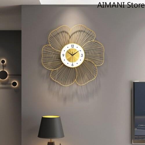 Metal Flower Nordic Wall Clock Modern Minimalist Fashion Living Room Decoration Clock Wall Watch Creative Luxury Home Plant