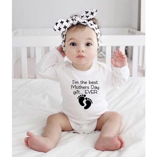 New Style Long Sleeved Girls Baby Romper I Am The Best Mothers Day Gift Ever Print Newborn Body Suit Baby Pajama Boys