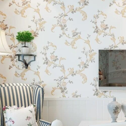 Beibehang wallpaper Green fresh garden flocking big flower non-woven wallpaper Warm living room bedroom big wall wallpaper