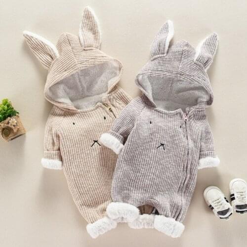 Autumn Winter Warm Newborn Baby Girl Boy Romper Cute 3D Bunny Ear kids Romper hooded Infant Babies Infant Costume Overall 6M-2T