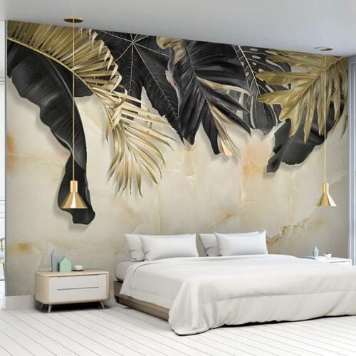 Custom Photo Wallpaper 3D Black Golden Leaf Marble Texture Murals Living Room TV Sofa Bedroom Background Wall Paper For Walls 3D