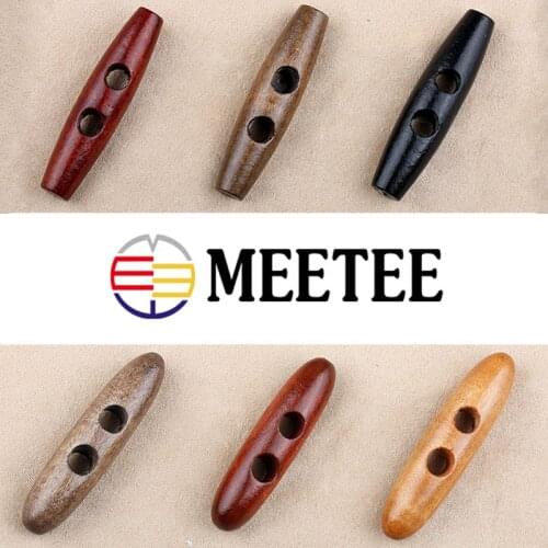 Meetee 50pcs 30-60mm Wooden Buttons 2 Holes Natural Wood Olive Horn Buckle for Coat Toggle Buttons Garment Sewing Accessories
