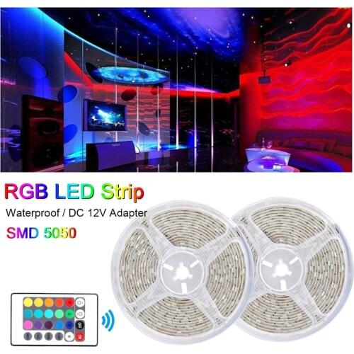 SMD5050 RGB LED Strip Lights 5m 10m IR Control Waterproof Lights Strip Flexible Tape LED Light for Home Ceiling Showcase Decor