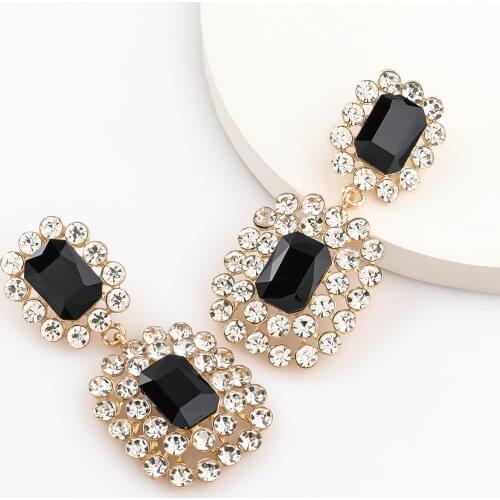 Dvacaman New Luxury Crystal Earrings High Quality Geometric Square Rhinestone Drop Dangle Earrings for Women Party Trend Jewelry