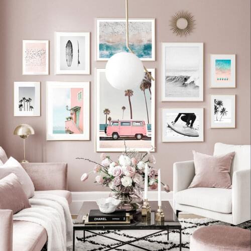 Nordic Seascape Poster Palm Canvas Painting Surfing Wall Art Print Wave Modern Picture For Living Room On The Wall Home Decor