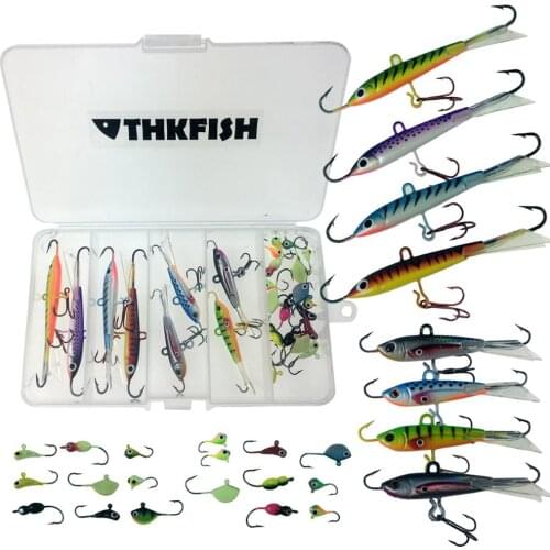 Thkfish 26pcs Ice Fishing Lure Hooks 1.1g-18g Assorted Ice Fishing Jigs Walleye Winter Fishing Hooks ice Box Set
