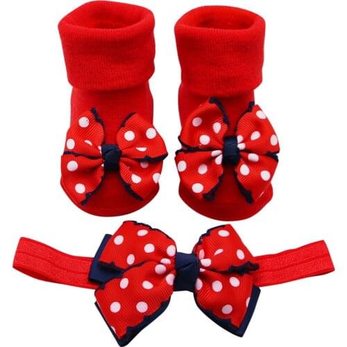 #VW Baby Infant Socks +1pc Hair Belt Toddler Girls Bow Wave Point Anti-slip Socks Newborn Baby Socks Baby Clothes Accessories