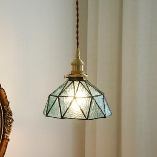 Japanese Simple Retro Brass Glass Chandelier Creative Personality Restaurant Bar LED Pendant Lights Balcony Lights