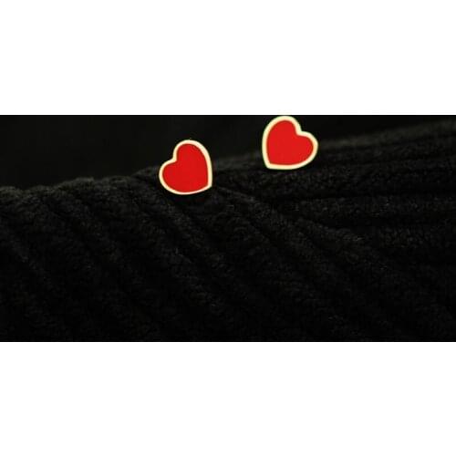 14K Solid Gold red heart Dainty Stud Earrings Jewelry Minimal Style bridal shower bridesmaid Victorian Vintage retro