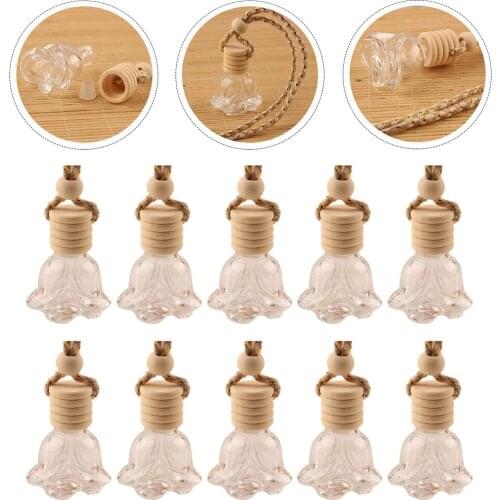 10Pcs Car Hanging Perfume Bottle Wooden Lid Diffuser Vehicle Decor Accessory