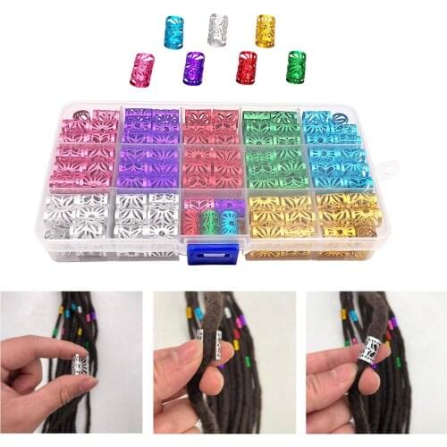 170Pcs/Set Mixed Dreadlocks Beads Adjustable Hair Braid Cuff Clips Tubes Jewelry Braid Bead For Hair Extension w/Storage Box