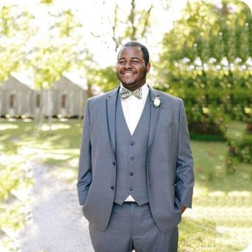 2020 Grey Mens Wedding Suits Custom Made Prom Party Groom Tuxedos 3 Piece Set Slim Fit Business Male Suit (Blazer+Vest+Pants)