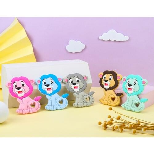 Sunrony 5pcs Lion Baby Teether Rodent BPA Food Free Silicone Teething Nursing Pacifier Silicone Teether