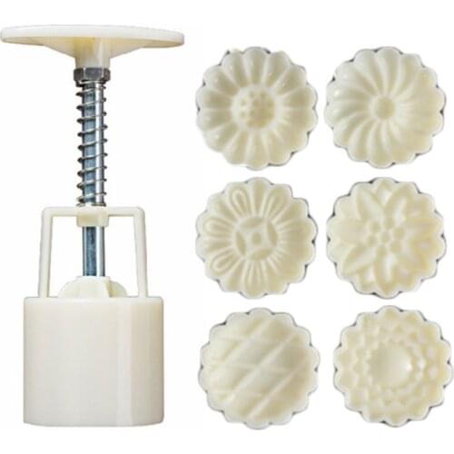 50g Mooncake Barrel Mold with 6pcs Chrysanthemum Stamps Hand Press Moon Cake Pastry Mould DIY Bakeware