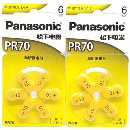 60pcs/lot Panasonic PR70 Battery Hearing Aid 5.8MM*3.6MM 10 A10 Deaf-aid Cochlear Button Cell Batteries Audiphone,6pcs/card