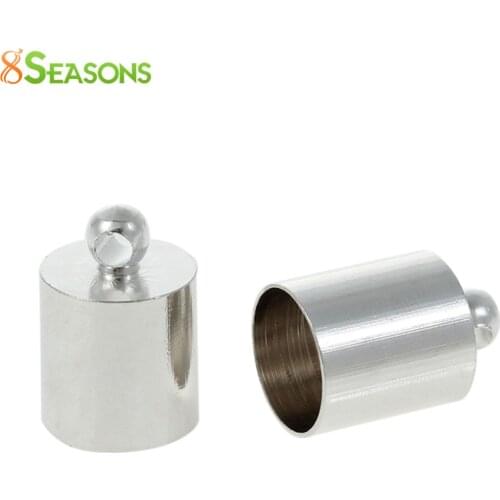 8SEASONS Copper Cord End Caps For Jewelry Necklace Bracelet Cylinder Silver Color Color (Fit 7mm Dia Cord)12mm x 8mm, 20 PCs