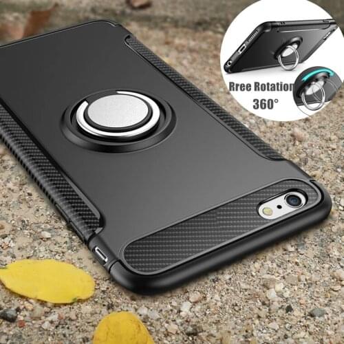 Shockproof Phone Case for iPhone 11 Pro Max 7 6 6s 8 Plus X 5 5s se Xs Max XR Silicone Edge Hard Back Cover Magnetic Ring Stand