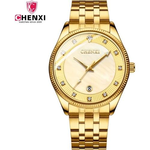 CHENXI Brand Calendar Gold Quartz Watches Men Luxury Hot Selling Wristwatch Golden Clock Male Rhinestone Watch Relogio Masculino