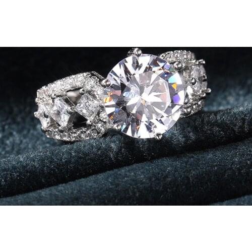 Huitan Gorgeous 11MM Round Zircon Wedding Rings Women New Trendy Jewelry Bridal Engagement Party Ring Luxury Gift Drop Shipping