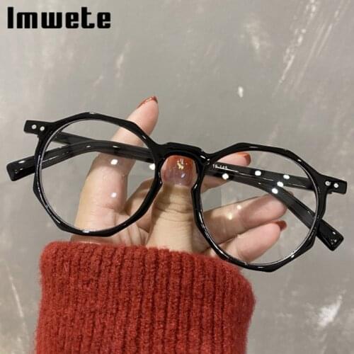 Imwete Polygon Glasses Frame Men Women Retro Leopard Myopia Glasses Fashion All-match Spectacles Black Frames for Flat Mirror