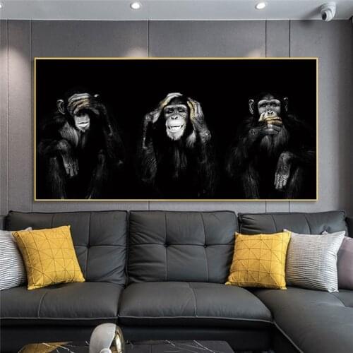 Three Monkeys Canvas Painting Prints Animals No Lister No Speak No See Monkeys Living Room Animal Home Decoration Wall Art