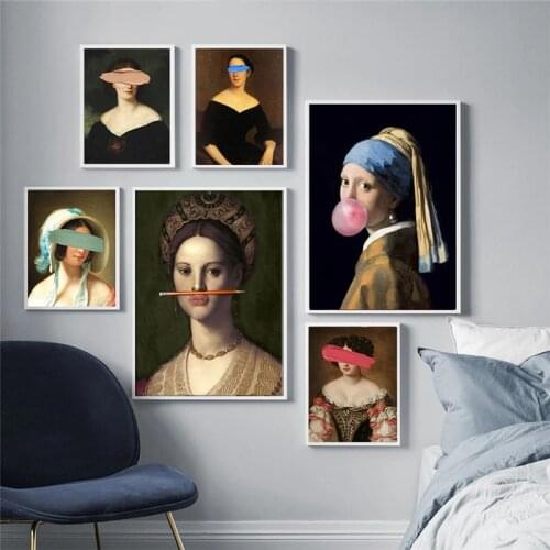 Classical European Oil Woman Canvas Fun Lips Pen Paintings Wall Abstract Landscape Wall Art Prints Posters Pictures Home Decor