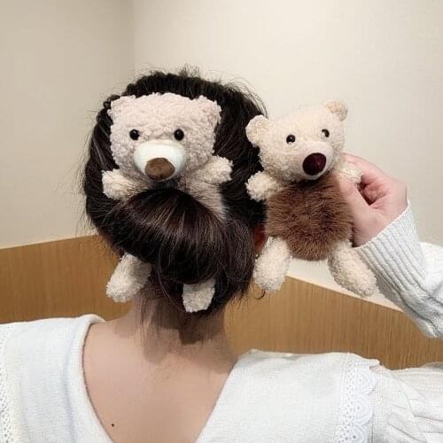 Cute Fluffy Cartoon Bear Hair Ties Warm Faux Fur Elastic Hair Rope Lovely Animal Head Band Rubber Band Sweet Gift For Girls