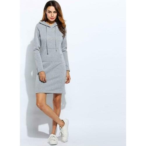Fashion Casual Autumn Winter Warm Sweatshirt Long-sleeved Dress Woman Clothing Hooded Collar Pocket Design Simple Woman Dress