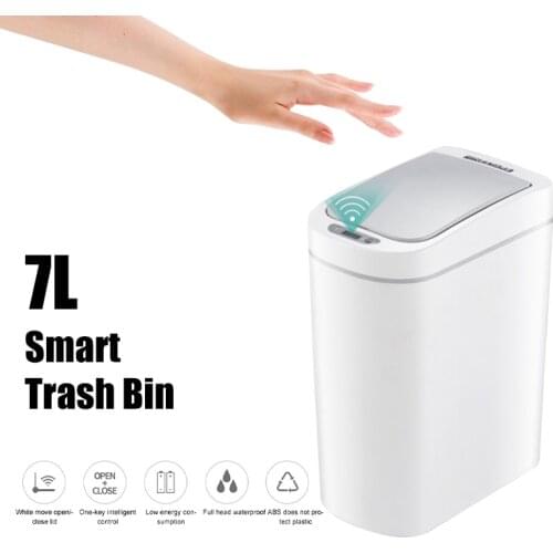 7L Home Intelligent Trash Can Automatic Induction Electric Waste Bins Kick Barrel Battery Version Trash Can for Kitchen Bathroom