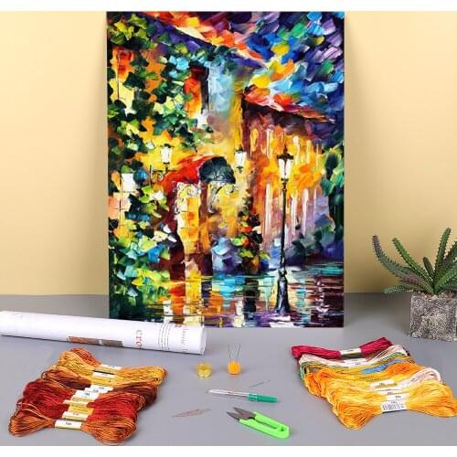 Living Town Printed 11CT Cross-Stitch Full Kit DIY Embroidery DMC Threads Handicraft Painting Sewing Handiwork Mulina Needle